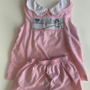 Zuccini Girl's Baseball Smocked Pink Checkered Set 4T